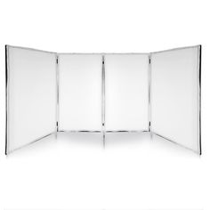 an empty room divider with three panels on each side and one section open to show the