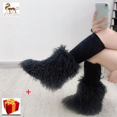 Warm Ladies Footwear Winter Fuzzy Boots Women Furry Shoes Fluffy Fur Snow Boots Plush Lining Slip-On Fuzzy Boots, Y2k Girls, Fur Snow Boots, Ladies Footwear, Tassel Shoes, Fur Shoes, Cheap Womens Clothing, Snow Boots Women, Fur Boots