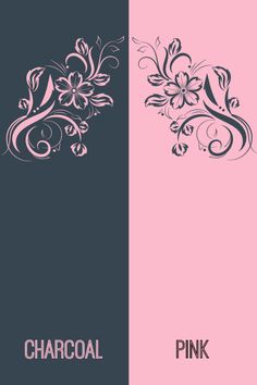 two different colored cards with black and pink designs