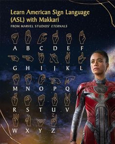 an advertisement for the american sign language asi with makani from marvel studios's eternals