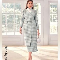 Women Tweed Jacket And Skirt Tweed Jacket And Skirt, Shein Jackets, Coats Women, Tweed Dress, Pea Coats, Tweed Jacket, Coats For Women, Color Blue, Jackets & Coats