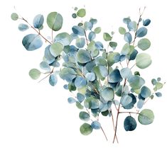 watercolor painting of green and blue leaves