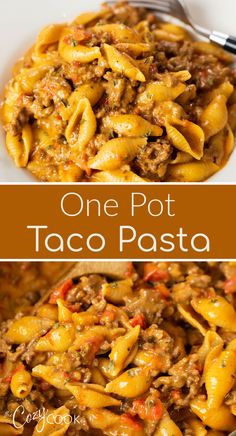 taco pasta in a white bowl with a silver fork One Pot Taco Pasta, Pasta Beef, Taco Pasta Recipes, Easy Pasta Dinner Recipes, Beef Pasta Recipes, Easy Pasta Dinner, Taco Pasta, Beef Pasta, Salad Pasta