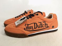 Von Dutch Vanderdutch Orange LEATHER CLASSIC SNEAKERS Shoes Size 6. From smoke free home. Please see all photos for details & measurements before purchasing. There is some white marks on the rubber sole in pictures. Thank you! Von Dutch Shoes, Rare Shoes, Black Tennis Shoes, Drip Drip, Von Dutch, Shoes Size 6, Fashion Project, Orange Leather, White Mark