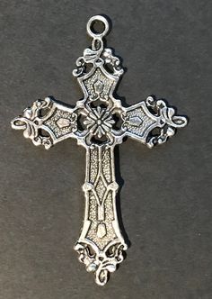 Large zinc cross lightweight 2in x 1.5in charm for necklace or earrings  Gothic style Metal Crucifix Cross Necklace Gift, Metal Crucifix Cross Necklace For Gift, Metal Crucifix Cross Necklace As Gift, Spiritual Metal Cross Necklace, Spiritual Cross Jewelry In Metal, Metal Cross Pendant For Jewelry Making, Vintage Cross Shaped Metal Jewelry, Nickel Free Silver Cross Pendant Jewelry, Vintage Cross-shaped Metal Jewelry