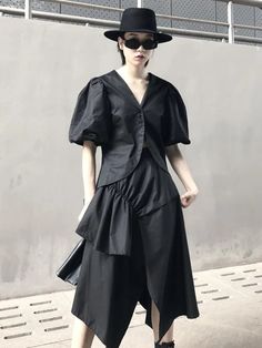 Asymmetric Ruffled Mermaid Skirt - rrdeye Wide Leg Pant Suit, Winter Trench Coat, Mermaid Skirt, Casual Office, Casual Suit, Black Khakis, Batwing Sleeve, Midi Dresses, Flared Sleeves