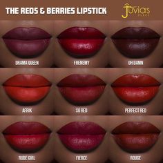 The Reds & Berries Velvety Matte Lipsticks – Juvia’s Place Wine Red Lipstick, Burgundy Shades, Deep Red Lipsticks, Red Lipstick Shades, Lipstick Dark Red, Burgundy Lips, Burgundy Lipstick, Fall Lips, Lipstick For Dark Skin