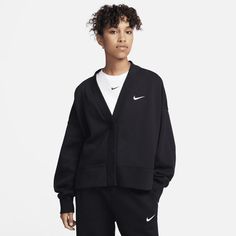 Nike Cardigan Outfit, Nike Cardigan, Nike Sportswear Phoenix Fleece, Nike Sportswear Women, Women's Athletic Wear, One Clothing, Cozy Vibes, Women Lifestyle, Cardigan Black