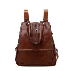 Authentic leather women's backpack, perfect for travel, school, and crossbody use. Crafted for durability and comfort. Made from premium cowhide leather. Lining texture: cotton Opening method: zipper Bag size: large Pattern: Zipper Processing methods: soft surface Color:Black The size is approx: 32cm*16cm*29cm / 12.59 inch * 6.29 inch * 11.41 inch It takes approx seven to ten business days to complete each leather bag. Introducing the exquisite authentic leather women's backpack, designed to be versatile for travel, school, and crossbody use. This sophisticated and timeless piece is meticulously crafted for both durability and comfort, ensuring it can withstand the demands of daily use. The leather backpack features a sleek and elegant design that seamlessly transitions from day to night. Brown Leather Backpack With Zipper For Daily Use, Brown Leather Satchel Backpack With Zipper, Brown Faux Leather Backpack With Zipper Closure, Versatile Brown Leather Backpack With Zipper, Brown Leather Backpack With Zipper Closure, Trendy Leather Backpack For Fall, Trendy Brown Soft Leather Backpack, Faux Leather Backpack With Zipper For Daily Use, Backpack-style Shoulder Bag With Zipper Pocket