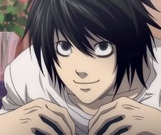 an anime character with black hair and white shirt