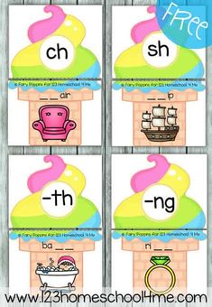 four different types of phonics cards with the words phonices on them