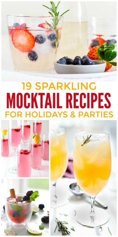 cocktails and drinks with text that reads sparkling cocktail recipes for holidays & parties