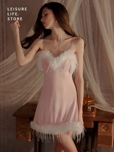 Feather Edge Large-Size Nightgown Mesh See-Through Suspender Nightgown Robe Set Coquette Camisole Nightgown For Party, Coquette Sleeveless Nightgown For Party, Nightgown Robe, Nightwear, Mesh