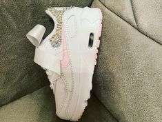 Crystal only on back. Available in kids sizes but also available in junior or adult sizes by request Girls Shoes Sneakers, Sneakers Athletic, Girls Sneakers, Fall Shoes, Nike Air Max 90, Girls Shoes, Air Max, Nike Air Max, Athletic Shoes