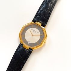 Rare unisex Christian Dior 90s watch with octagon case and sector dial with Roman numerals. A unique and very elegant piece from the French designer. Quartz movement. Battery fitted and working perfectly. Case width: 3cm (crown excluded) Will fit a wrist up to 18,2cm The watch itself is in excellent cosmetic condition, despite some minor signs of surface wear mostly on the case back. The strap is still usable but would benefit from a replacement. Please see the pictures. --- Follow us on Instagr Dior Watch Women, Christian Dior 90s, 90s Watch, Dior 90s, Dior Watch, Dream Watches, Vintage Christian Dior, French Designer, Women Wrist Watch