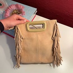 Nwot Maje Fringe Beige Crossbody Handbag - Perfect Condition - Comes With Strap Luxury Beige Fringe Bags, Beige Crossbody Evening Bag For Shopping, Beige Clutch With Top Carry Handle For Everyday Use, Beige Satchel Clutch With Top Carry Handle, Beige Clutch Bag With Top Carry Handle, Beige Clutch Shoulder Bag With Top Carry Handle, Beige Clutch Satchel With Top Carry Handle, Beige Crossbody Evening Bag With Detachable Handle, Beige Clutch Bag For On-the-go