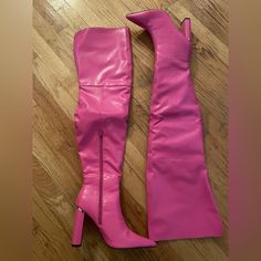 Hi Barbie! Steve Madden Pink Thigh High Faux Leather Boots. Never Ever Worn! Nwt Trendy Polyurethane Knee-high Boots For Night Out, Chic Pink Knee-high Boots, Trendy Over-the-knee Faux Leather Heeled Boots, Pink Fitted Faux Leather Boots, Pink Leather Fitted Knee-high Boots, Fitted Pink Leather Knee-high Boots, Pink Leather Knee-high Boots For Party, Pink Thigh High Boots, White Thigh High Boots