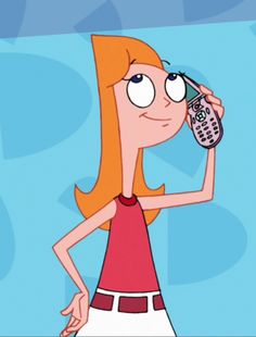 a cartoon girl talking on a cell phone with her hand in her ear and eyes wide open