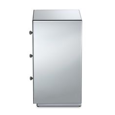 a stainless steel cabinet with three knobs