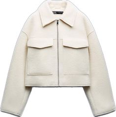 Trendy White Outerwear For Fall, White Winter Outerwear For Work, Trendy White Cropped Jacket For Fall, Winter White Zara Outerwear, White Long Sleeve Cropped Jacket For Fall, White Zara Winter Outerwear, White Zara Outerwear For Winter, Zara White Winter Outerwear, Zara White Outerwear For Winter