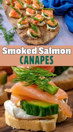 Smoked salmon canapes with a text overlay title.