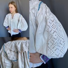 Very interesting  Romanian blouse Extremely puffy sleeves Bleached linen   fabric So jewelry work Great condition  Ready to be worn!  model has 165 cm height and xs size White Blouse With Balloon Sleeves And Smocked Cuffs, Folk Style Long Sleeve Linen Tops, White Blouse With Smocked Cuffs And Lantern Sleeves, White Lantern Sleeve Blouse With Smocked Cuffs, Peasant Top With Puff Sleeves And Smocked Cuffs, Peasant Blouse With Bishop Sleeves, Peasant Top With Bishop Sleeves, Peasant Blouse With Bishop Gathered Sleeves, Peasant Blouse With Bishop Sleeves And Gathered Details