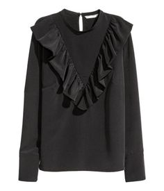 Ruffled Blouse | Black | Women | H&M US Spring Summer Capsule Wardrobe, Ruffled Blouse, Fashion Jackson, Black Blouse Long Sleeve, Ruffles Fashion, 2017 Fashion Trends, 2017 Fashion, Fashion 2017, Design Project