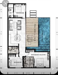 the floor plan for an apartment with swimming pool