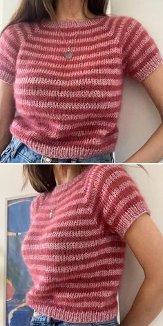 Berry T-Shirt Free Knitting Pattern Knit Shirt Pattern, Knit Top Pattern Free, Knit Top Patterns, Summer Knit Tops, Instruções Origami, Crochet Shirt, Sweater Knitting Patterns