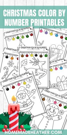 christmas color by number printables for kids