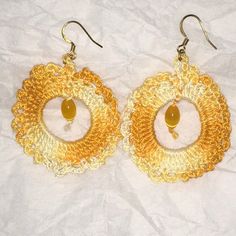 Happy, Sunny, Hand Crocheted Earrings, 2 1/2" In Diameter, Perfect For A Sunny Day!!! Elegant Yellow Earrings For Beach, Elegant Yellow Jewelry For The Beach, Elegant Yellow Beach Jewelry, Handmade Yellow Drop Hoop Earrings, Yellow Dangle Hoop Earrings With Ear Wire, Yellow Drop Hoop Earrings As Gift, Yellow Bohemian Hoop Earrings For Beach, Bohemian Yellow Hoop Earrings For Beach, Yellow Round Earrings For Beach