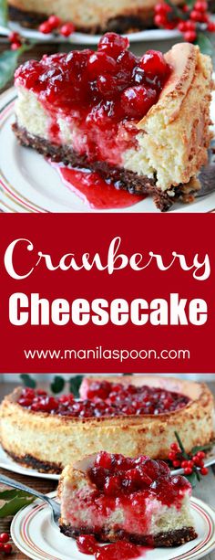 cranberry cheesecake on a plate with berries