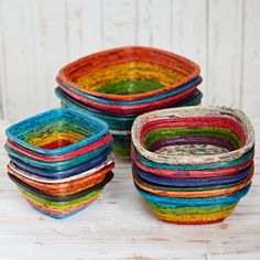 multicolored bowls stacked on top of each other