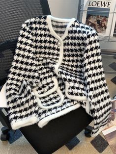 Women Elegant Autumn Winter Knitted England Style Cardigan Sweater Houndstooth Coat Female Fashion Outerwear Lady  Clothes voguable Casual Plaid Sweater With Houndstooth Pattern, Trendy Plaid Sweater For Winter, Plaid Long Sleeve Winter Sweater, Trendy Winter Houndstooth Outerwear, Trendy Houndstooth Winter Outerwear, Winter Plaid Knit Sweater, Plaid Long Sleeve Cardigan For Work, Casual Houndstooth Pattern Sweater For Fall, Trendy Houndstooth Sweater For Winter