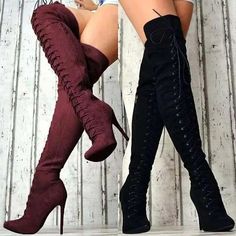 Women's Boots Sock Boots Plus Size Heel Boots Party Daily Solid Color Over The Knee Boots Thigh High Boots Winter Stiletto Heel Fashion Sexy Classic Faux Suede Lace-up Dark Grey Black Red 2024 - $48.99 Purple Over The Knee Boots, Knee High Boots Women, How To Wear Thigh High Boots, Tight Boots, Womens Heels Stilettos, Red Stiletto Heels, Thigh High Stiletto Boots, Minimalism Fashion, Boots Plus Size