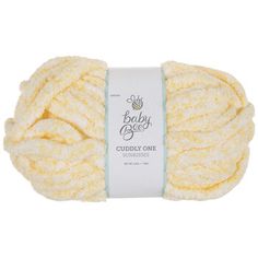 a ball of yarn that is yellow and white with the words baby bug on it