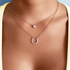 Perfect Piece - This sparkling horseshoe necklace comes with multiple cubic zirconia set in a horseshoe pendant. With the accents fixed on both layered chains, the necklace can be worn alone or easily stacked with other short necklaces to add a touch of elegance to any outfit. Good Luck Gift - A great gift for horse lovers and equestrian lovers! The shape design of the horseshoe makes this necklace latest and trendy, which means good luck, making it the perfect statement jewelry for any everyday Lucky Necklace, Necklaces Gift, Horseshoe Pendant, Horseshoe Necklace, Solitaire Necklace, Layering Necklaces, Layered Necklace Set, Solitaire Necklaces, Gifts For Horse Lovers