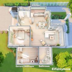 an aerial view of a two bedroom house