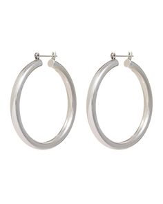 Our best-selling pair of large hollow + lightweight metal tube hoops that are perfect for everyday wear Sold a pair Outside Diameter: 2" (50 mm) Tubing is 4.5 mm wide Each hoop weighs 6 grams (considered medium weight) Made from plated brass Plating is 0.3 microns + e-coating for long lasting durability Plated high polish Rhodium plating for maximum shine Posts are made from surgical steel so they are very hypo-allergenic for sensitive ears Earrings are 100% nickel-free and cadmium-free Availabl Sensitive Ears Earrings, Luv Aj, Jewelry Display Stands, Ear Earrings, Metal Earrings, Silver Hoop Earrings, Jewellery Display, Jewelry Plate, Amalfi