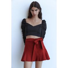 Belted Skort Side Zipper Ruffles Detailing Chic Red Shorts For Spring, Chic Red Spring Shorts, Chic High Waist Red Shorts, Chic Red Shorts For Day Out, Chic Red Shorts For Night Out, Casual Red Bottoms For Date Night, Chic Red Zara Bottoms, Zara Red Bottoms For Night Out, Red Zara Bottoms For Night Out