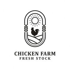 the chicken farm logo is shown in black and white