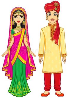 Traditional Clothes Drawing, Traditional Wear Illustration, Traditional Dresses Illustration, East Indian Clothing, Indian Clothes Drawing, India Clothes Traditional, Malaysia Dress, Traditional Indian Clothes, Traditional Dress Illustration