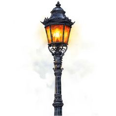 an old fashioned street light on a white background