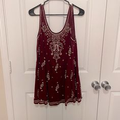 New With Tags Beaded Slip Red Beaded Summer Dresses, Bohemian Red Sequin Dress, Summer Holiday Embellished Dresses, Boho Clothes, Metallic Mini Dresses, Free People Mini Dress, Orchid Purple, Boho Mini Dress, Crochet Mini Dress