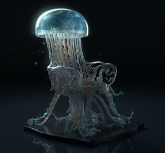 a jellyfish is floating in the water on a black background