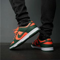 New In Box Nike Dunk Low Miami Hurricanes Men Size 12 Gorge Green /White Deadstock Preppy Sneaker Collectors Nike Custom Orange Sneakers With Cushioned Footbed, Orange Shoes Outfit, Preppy Sneakers, Nike Sb Stefan Janoski, Nike Sb Zoom, Nike Pegasus, Orange Shoes, Nike Brand, Nike Air Force Ones