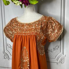 San Antonino Gala Mexican Dress - Burnt Orange Mexican Dress, Burnt Orange Dress, Royal Blue And Gold, Mexican Dresses, Gala Dresses, Silk Thread, Dress 100, Poplin Fabric, Cotton Poplin