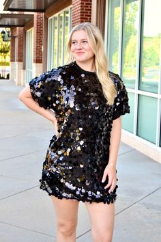 Black short sleeve sequin mini dress Sizes S, M and L Spring Sequin Dress With Contrast Sequin And Short Sleeves, Spring Sequin Dress With Contrast And Short Sleeves, Knee-length Sequined Mini Dress For Date Night, Summer Short Sleeve Sequin Dress, Summer Mini Dress With Contrast Sequin And Short Sleeve, Summer Dresses With Contrast Sequin And Short Sleeves, Summer Mini Dress With Short Sleeves And Contrast Sequin, Spring Embellished Sequin Dress With Short Sleeves, Spring Embellished Short Sleeve Sequin Dress