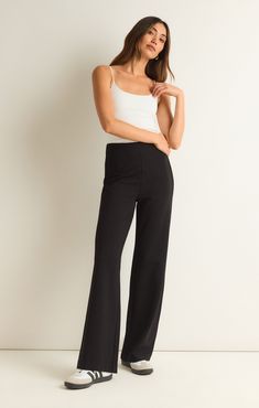 Looking for your new fave trouser? The Do It All Trouser Pant is made of our new ponte fabric that gives it a structured yet elevated feel. Perfect for dressing up or down, you'll want this pant on hand for any occasions that call for a touch of classy. Z SUPPLY Women's Do It All Trouser Pant, Black, Extra Small Elegant High-waisted Sweatpants, Elastane Wide Leg Pants For Business Casual, Wide Leg Elastane Pants For Business Casual, Chic Stretch Straight Leg Sweatpants, Versatile Wide Leg Sweatpants For Work, Versatile Wide-leg Sweatpants For Work, Stretch Wide-leg Pants For Workwear, Versatile Stretch Sweatpants For Work, Stretch Wide Leg Dress Pants For Office