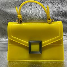 Brand Nwt Yellow Jelly Top Handle With Black Buckle Clasp & Detachable Shoulder Strap By Deluxity Los Angeles Yellow Box Bag With Detachable Handle For Evening, Chic Yellow Box Bag For Evening, Elegant Yellow Satchel Box Bag, Chic Yellow Evening Box Bag, Yellow Satchel With Adjustable Strap For Evening, Elegant Yellow Box Bag With Detachable Strap, Elegant Yellow Square Satchel, Party Bags With Fold Over Clasp And Top Handle, Trendy Evening Bags With Hasp Closure